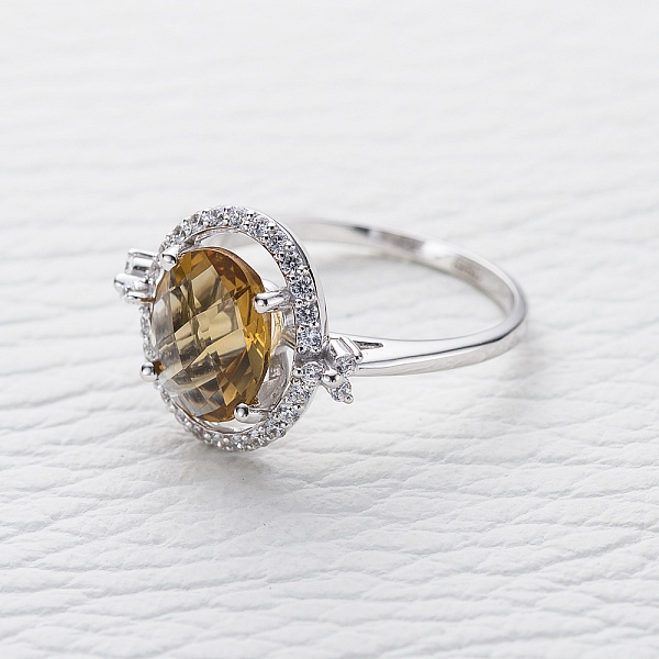 Кольцо из белого золота с султанитом и 30 фианитами