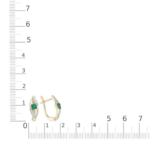 Серьги из жёлтого золота с 2 изумрудами и 16 бриллиантами