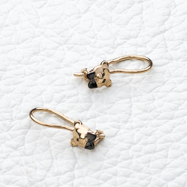 Детские серьги Мишки из красного золота без вставок