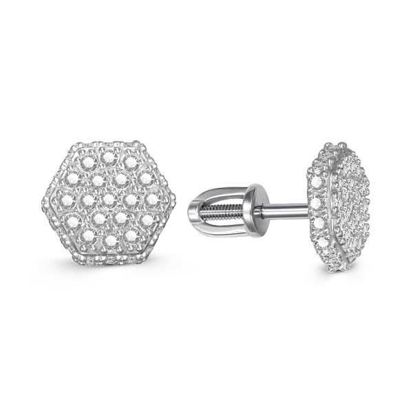 Серьги-пусеты из белого золота с 74 фианитами