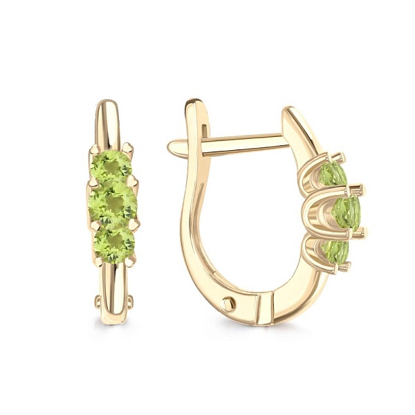 Серьги из жёлтого золота с 6 хризолитами