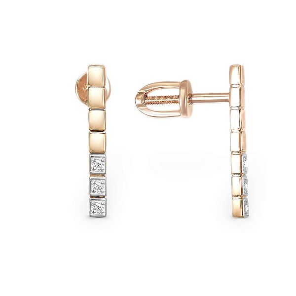 Серьги-пусеты из красного золота с 6 фианитами