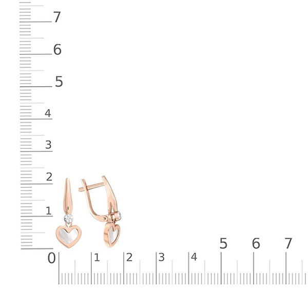 Серьги Сердца из красного золота с перламутром и 12 фианитами