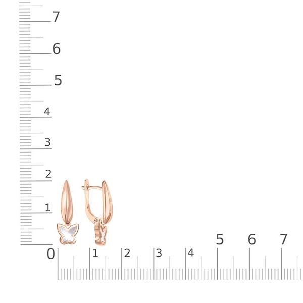 Серьги Бабочки из красного золота с перламутром
