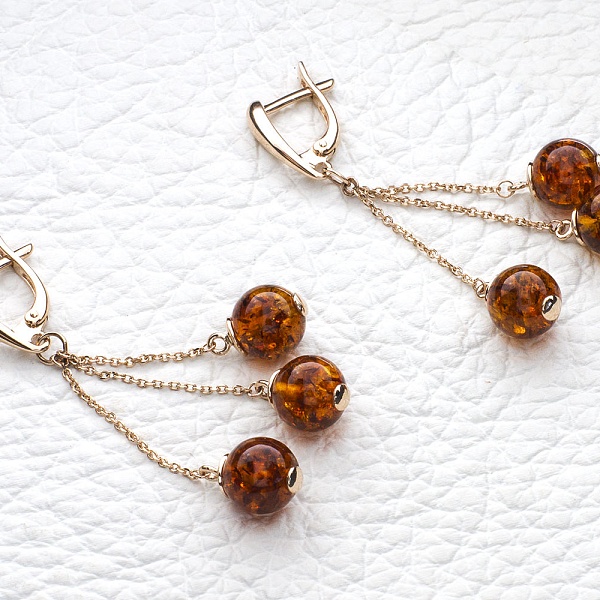 Серьги из красного золота с янтарём