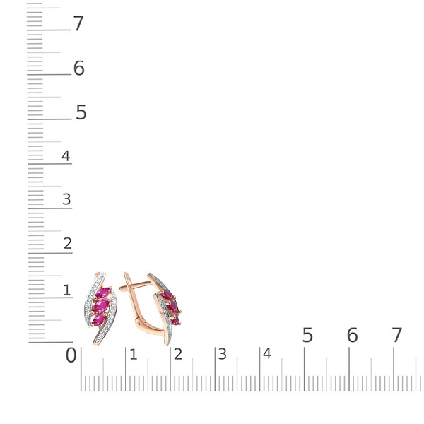 Серьги из красного золота с 6 рубинами и 32 бриллиантами