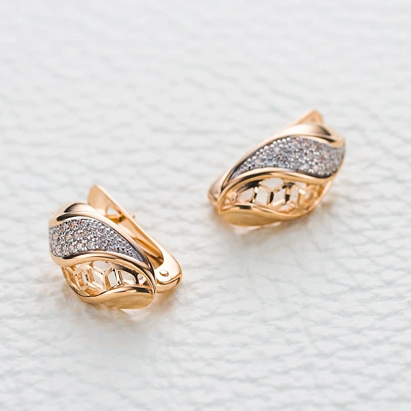 Серьги из красного золота с 38 фианитами