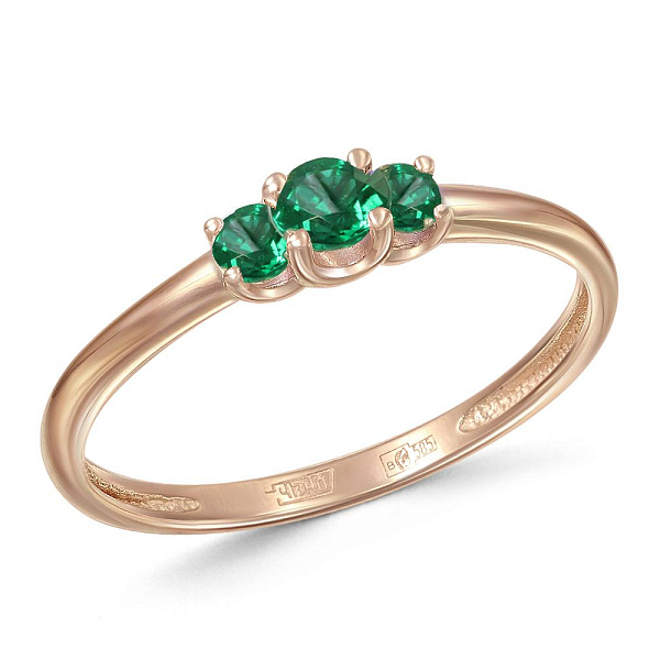 Кольцо из красного золота с 3 изумрудами