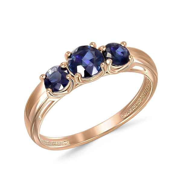 Кольцо из красного золота с 3 корундами