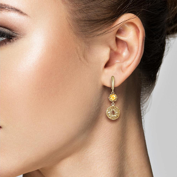 Серьги из жёлтого золота с 2 цитринами