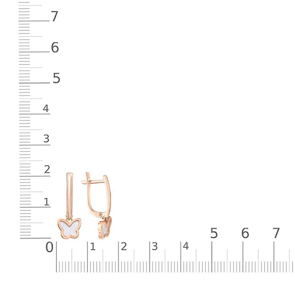 Серьги Бабочки из красного золота с перламутром
