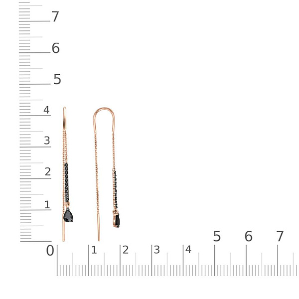 Серьги-продёвки Дорожки из красного золота с 22 фианитами