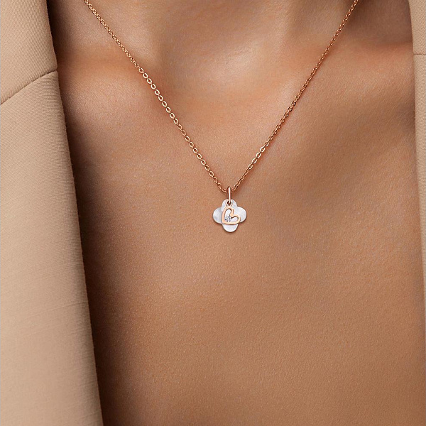 Подвеска Сердце из красного золота с перламутром и фианитом