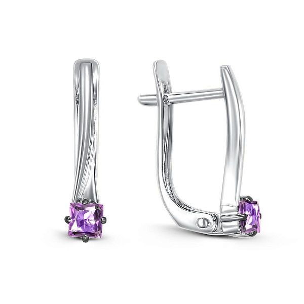 Серьги из белого золота с 2 аметистами