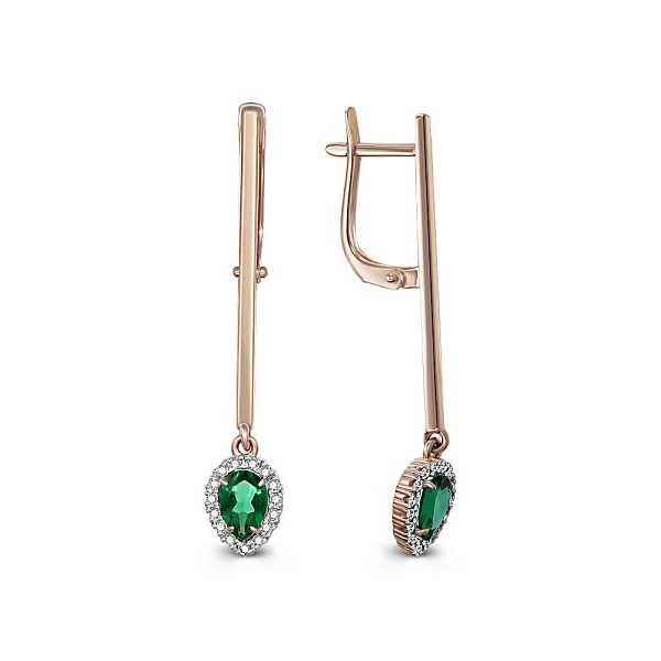 Серьги из красного золота с 2 изумрудами и 30 топазами бесцветными