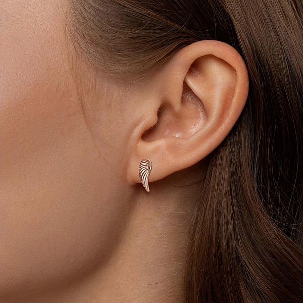 Серьги-пусеты Крылья из красного золота без вставок