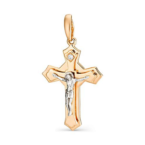 Крест из красного золота с фианитом