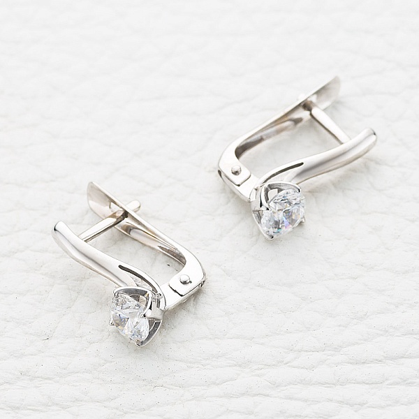 Серьги из белого золота с 2 кристаллами swarovski