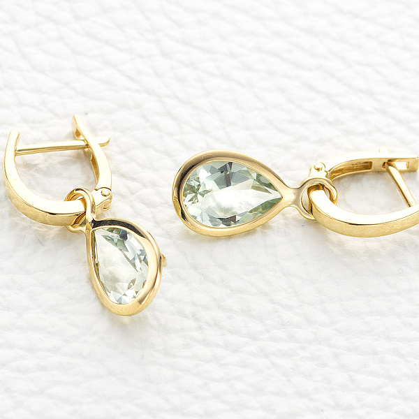 Серьги-трансформеры из жёлтого золота с 2 аметистами