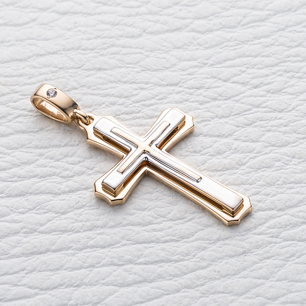 Крест из красного золота с фианитом