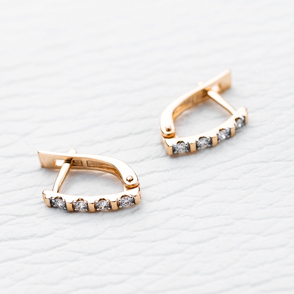 Серьги Дорожки из красного золота с 8 бриллиантами