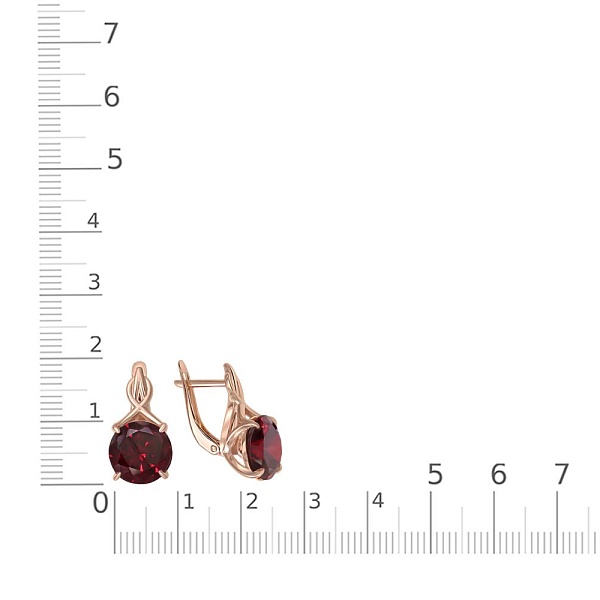 Серьги из красного золота с 2 гранатами