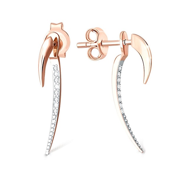 Серьги-пусеты Дорожки из красного золота с 16 фианитами