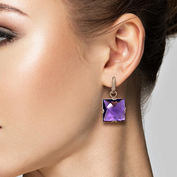 Серьги-трансформеры из красного золота с 2 аметистами