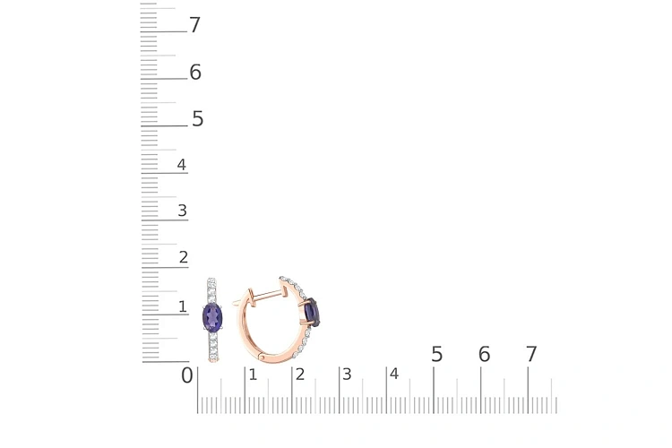 Серьги из красного золота с 2 иолитами и 16 фианитами