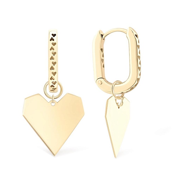 Серьги-трансформеры Сердца из жёлтого золота без вставок