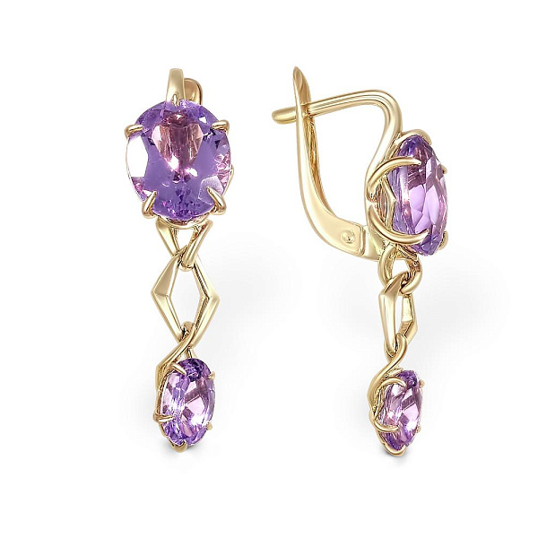 Серьги из жёлтого золота с 4 аметистами