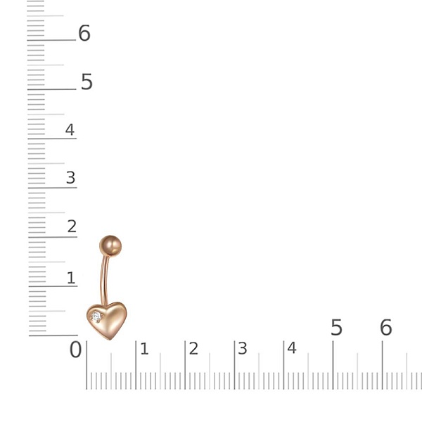 Пирсинг Сердце из красного золота с 4 фианитами