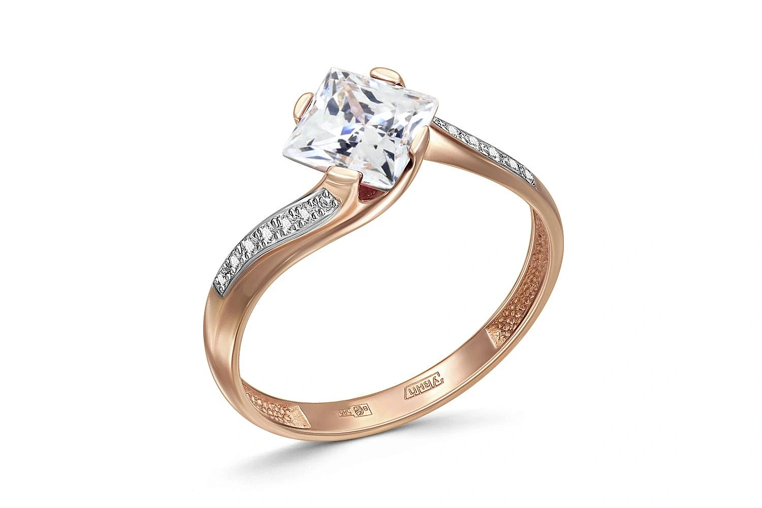 Кольцо из красного золота с 13 кристаллами swarovski