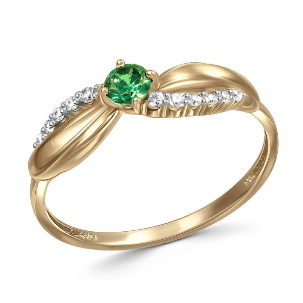 Кольцо из жёлтого золота с изумрудом и 12 бриллиантами