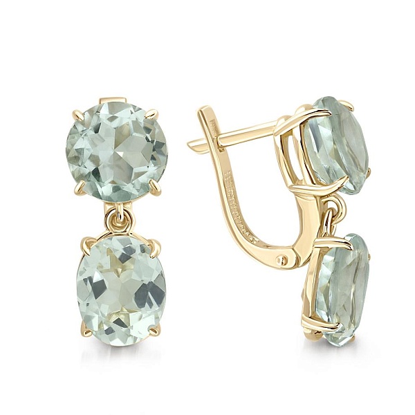 Серьги из жёлтого золота с 4 празиолитами