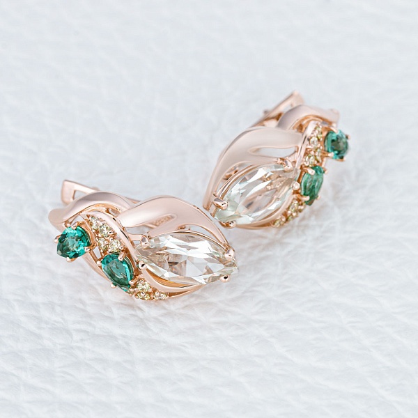 Серьги из красного золота с аметистами, турмалинами и фианитами