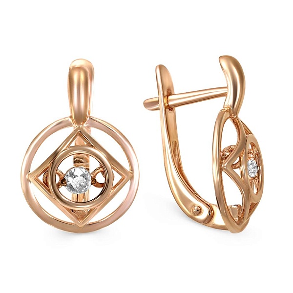 Серьги Круги из красного золота с 2 фианитами