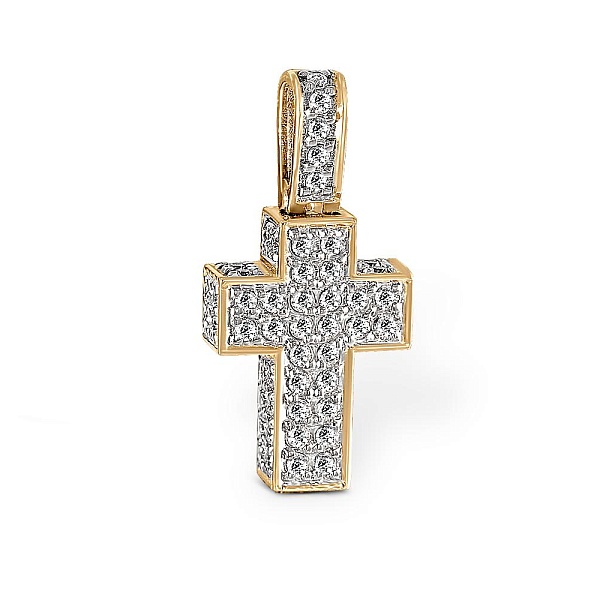 Крест из жёлтого золота с 71 фианитами
