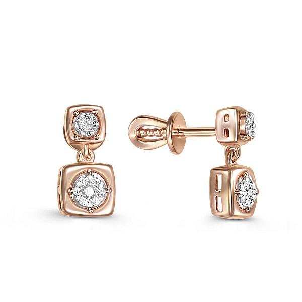 Серьги-пусеты из красного золота с 26 бриллиантами