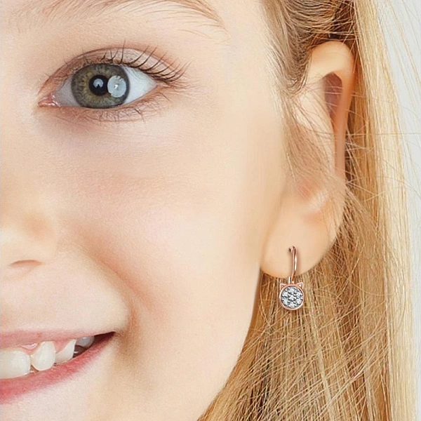 Детские серьги Кошки из красного золота с 14 фианитами