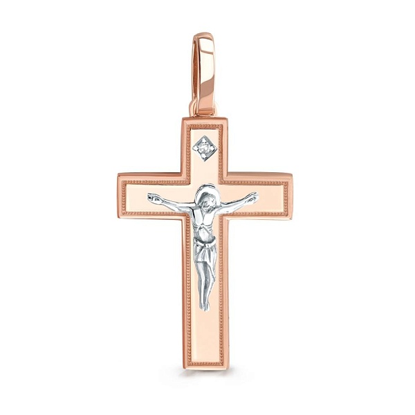 Крест из красного золота с бриллиантом