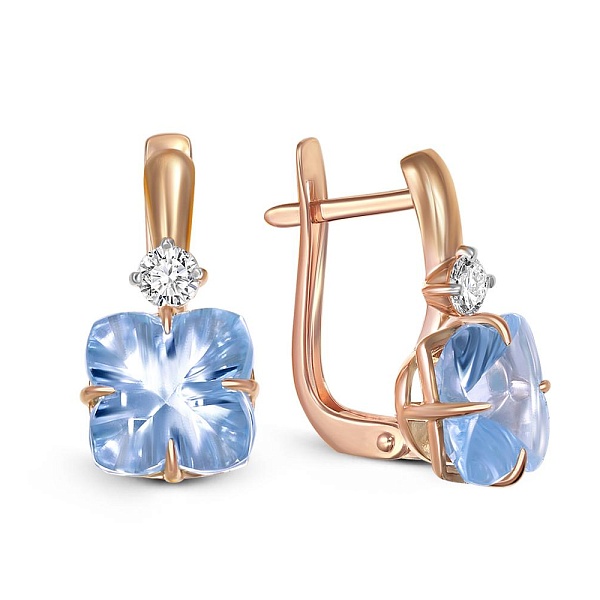 Серьги из красного золота с 2 топазами sky и 2 фианитами