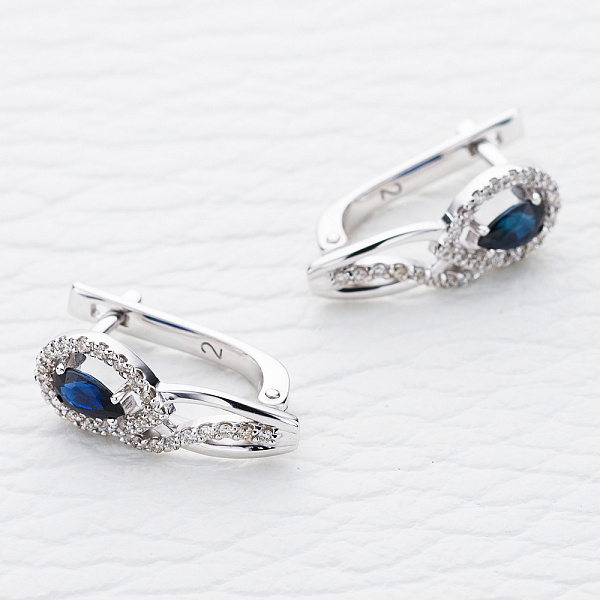 Серьги из белого золота с 2 сапфирами и 48 бриллиантами