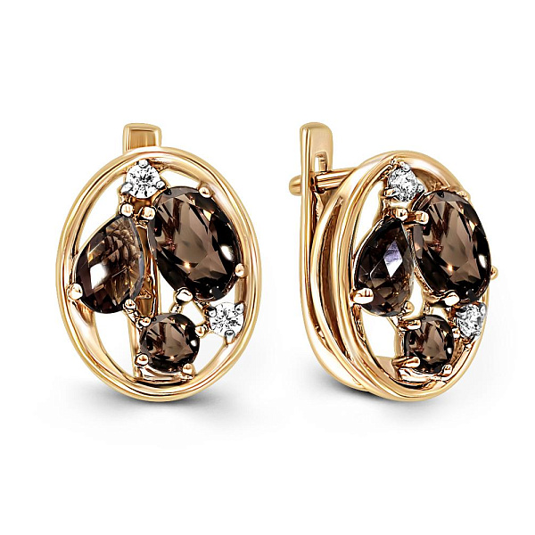 Серьги из жёлтого золота с 6 раухтопазами и 4 фианитами