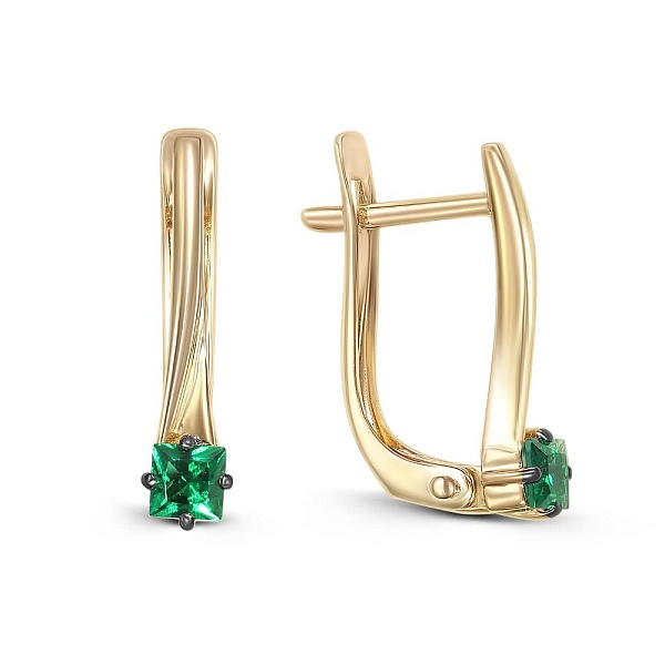 Серьги из жёлтого золота с 2 изумрудами