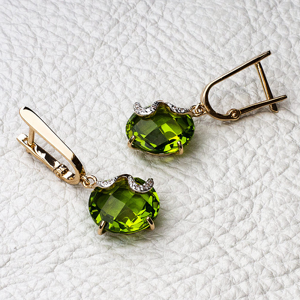 Серьги из красного золота с 2 ситаллами и 14 фианитами