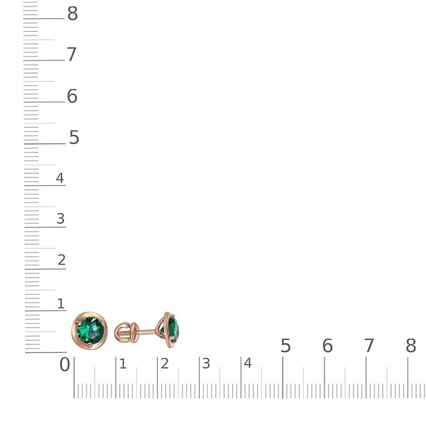 Серьги-пусеты из красного золота с 2 изумрудами