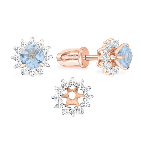 Серьги-пусеты Цветы из красного золота с 2 топазами sky и 24 фианитами