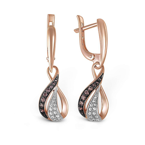 Серьги из красного золота с 42 фианитами