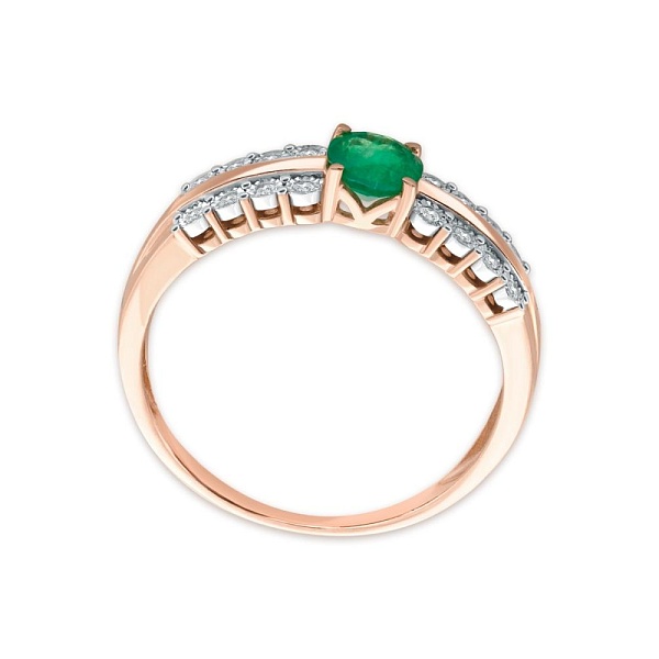 Кольцо из красного золота с изумрудом и 16 бриллиантами